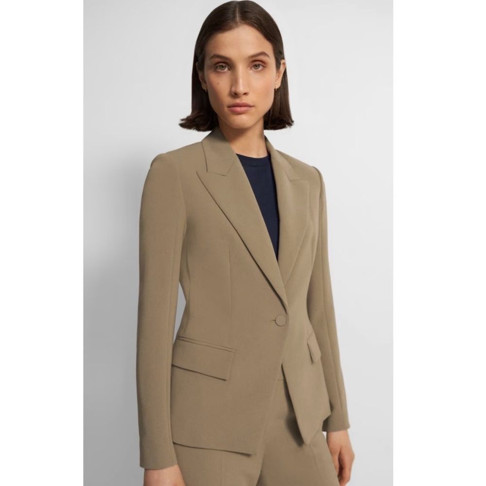 Theory Angled Blazer in Admiral Crepe in Dark Beige Size 12 Retail $475